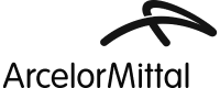 Logo d'ArcelorMittal avec un arc noir stylisé au-dessus du nom de l'entreprise en texte noir.