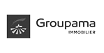 Logo de Groupama Immobilier, comportant un emblème stylisé et le nom de la société en texte gras.