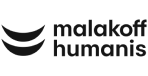 Logo de Malakoff Humanis avec deux lignes courbes et le nom de l'entreprise en lettres minuscules.