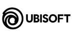 Logo Ubisoft en noir, comportant une icône en forme de tourbillon stylisée suivie du mot « UBISOFT » en lettres majuscules.
