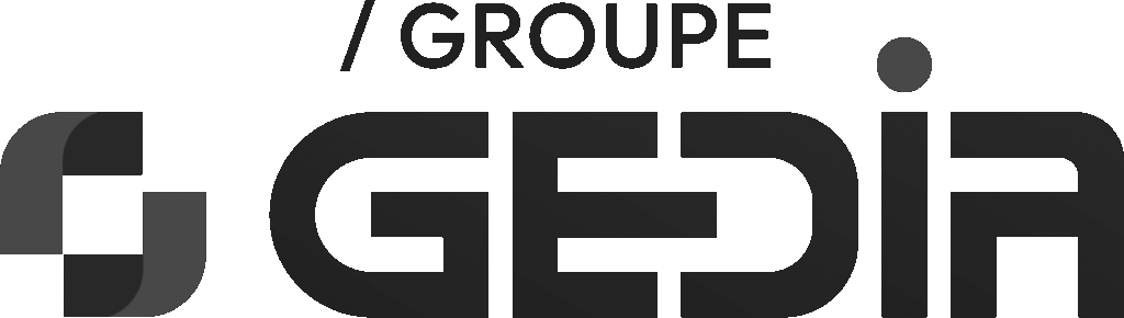Logo du Groupe GEDIR, comportant le texte noir stylisé « GROUPE GEDIR » avec une icône géométrique à gauche et un point au-dessus de la lettre « i », conçu pour être utilisé dans WP CE ou votre bibliothèque d'actifs.