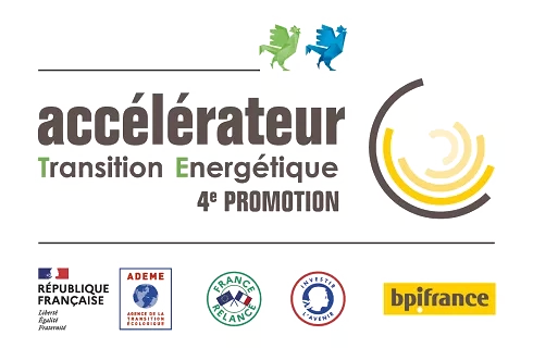 Logo de « Accélérateur Transition Énergétique 4e Promotion », mettant en avant Politique RSE, avec divers logos d'institutions et d'agences françaises, dont bpifrance, affichés en bas.