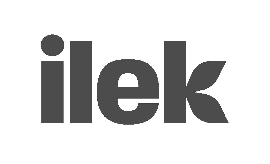 L'image montre le mot « ilek » en lettres minuscules et grasses. La lettre « k » est ornée d'une feuille stylisée en diagonale supérieure, ce qui en fait un élément de logo unique, idéal pour Bibliothèque WP ou d'autres projets WordPress CE.
