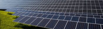 Des rangées de panneaux solaires sont installées à l'extérieur sur un terrain herbeux, positionnées pour capter la lumière du soleil afin de générer de l'énergie renouvelable, souvent dans le cadre de projets impliquant une définition PPA.