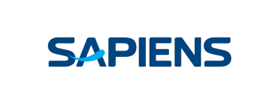 Le mot « SAPIENS » en lettres majuscules bleues avec une ligne courbe bleu clair traversant la lettre « A.
