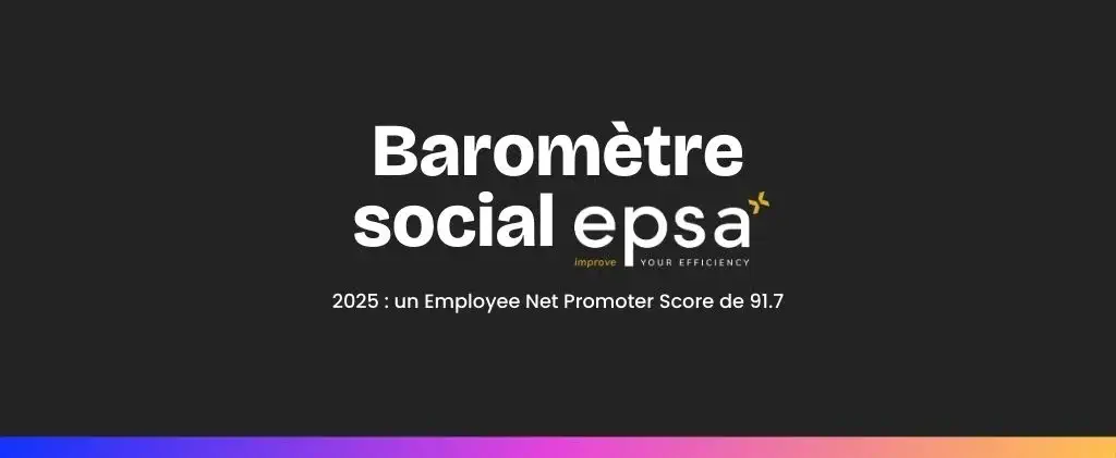 Baromètre social epsa 2025 : un Employee Net Promoter Score de 91.7, reflet de la QVT Capitole Energie 2025, sur fond noir avec texte blanc.