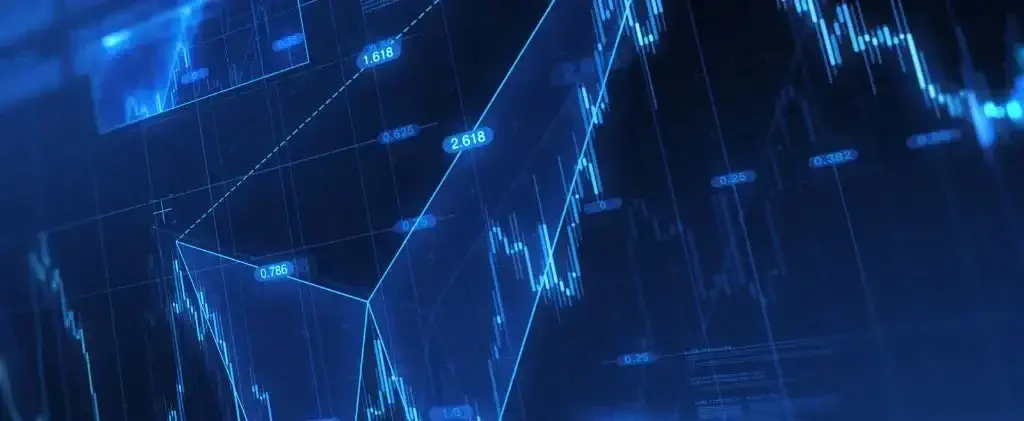 Un graphique numérique affichant des données financières fluctuantes avec des lignes bleues et des valeurs numériques, représentant Bloc + Spot étude de cas sur les tendances du marché boursier ou des cryptocurrences sur un fond sombre.